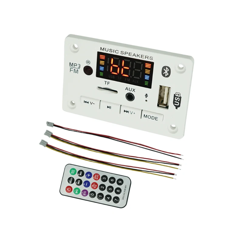 Mp3-- player decoder hands-free system , 12v 5v 5.0 car fm radio module, fm tf support, usb aux recorder: White
