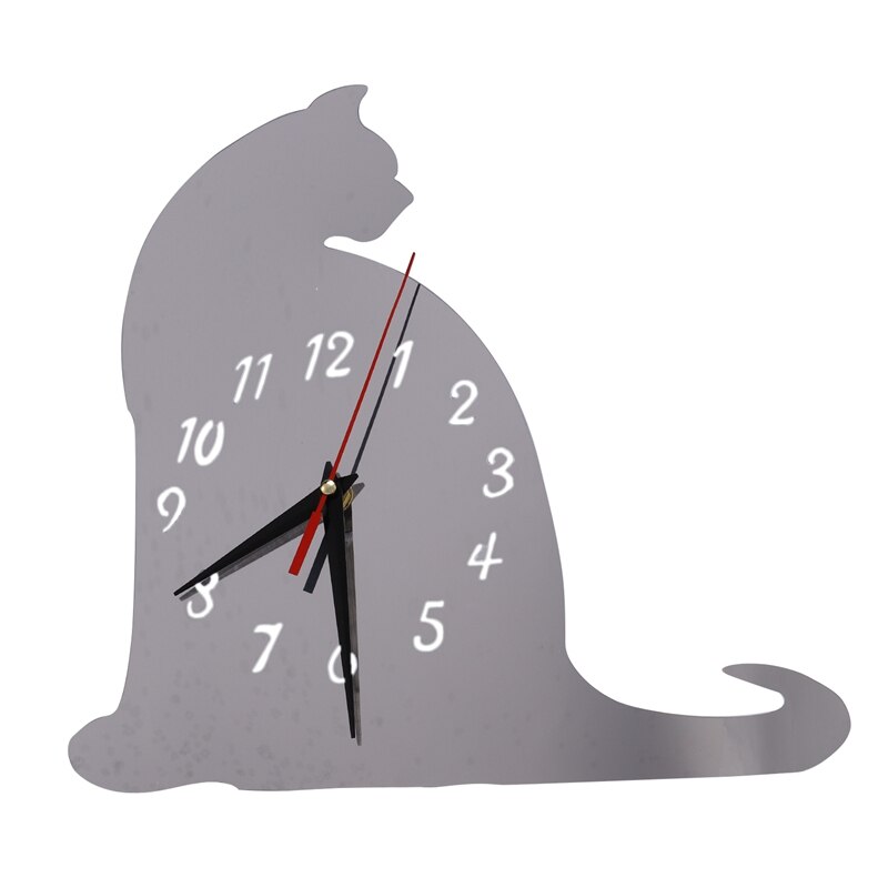 ! 3D Cat Mirror Wall Clock DIY Mute Living Room Bedroom Clock: Default Title