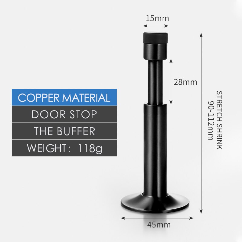 Betoci hydraulisk buffer dørstopper, ren kobber og aluminiumslegering gulv dørstoppere, vægmonteret kofanger, ikke-magnetisk hardware: Kobber-sort