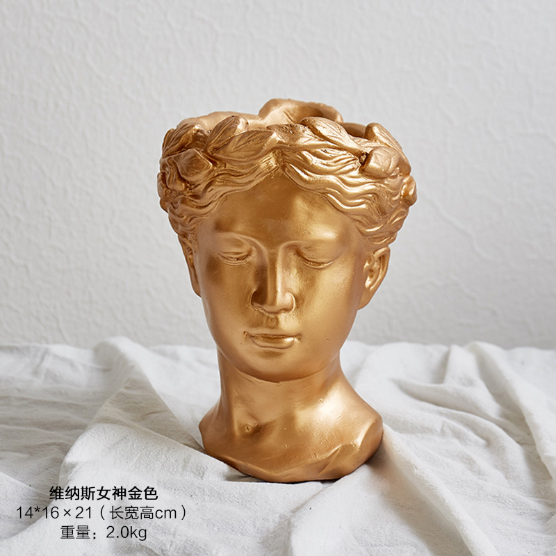 Vaso Vasos decoracion hogar אגרטלים Escultura Vaso Home Decor Europeia Cabeça de Cimento Vaso de Flores Decoração Do Jardim Venus Grego: golden