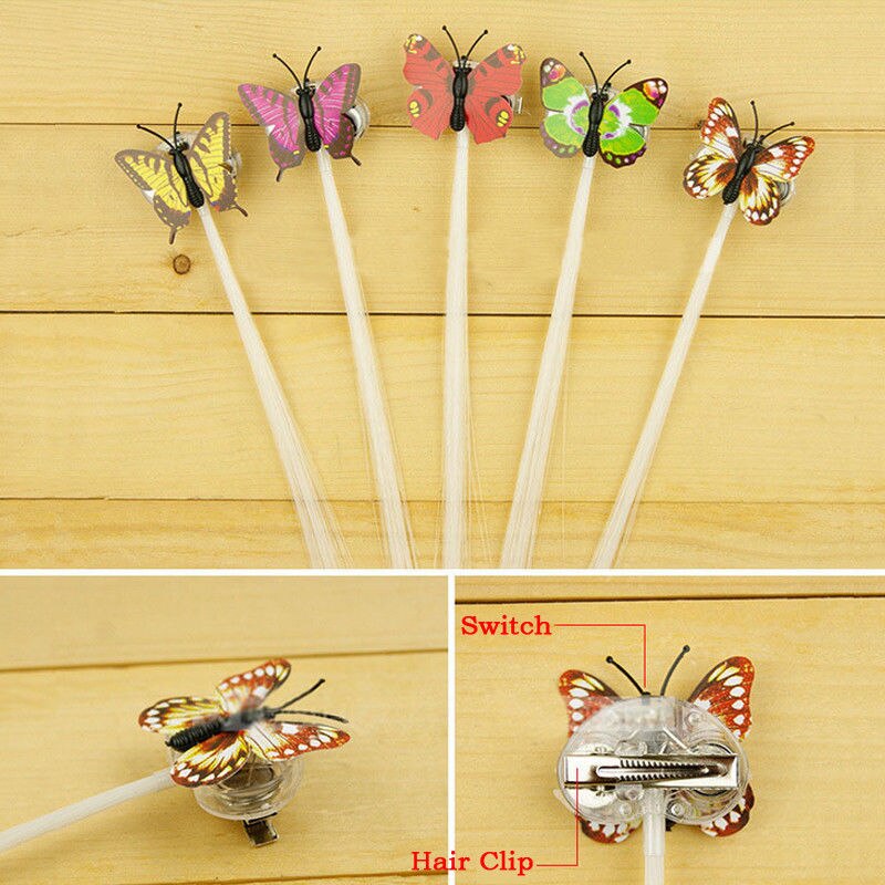 Women Girls LED Shining Hair Braids Barrette Flash LED Fiber Hairpin Clip Light Up Headband Butterfly Party Glow Hair Braid