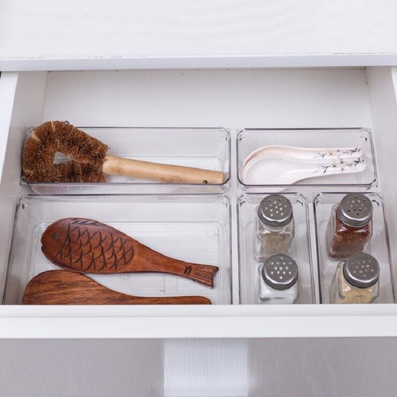 8PCS Kitchen Drawer Organizer Box Plastic Cutlery Storage Trays Cupboard Cabinet Storage Organizer Kitchen Accessories