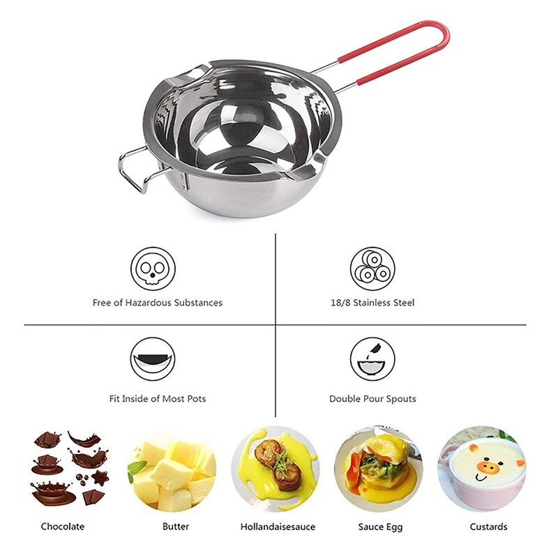 Stainless Steel Double Boiler, Heat-Resistant Handle for Chocolate, Butter, Cheese, Caramel and Candy-Steel Melting Pot