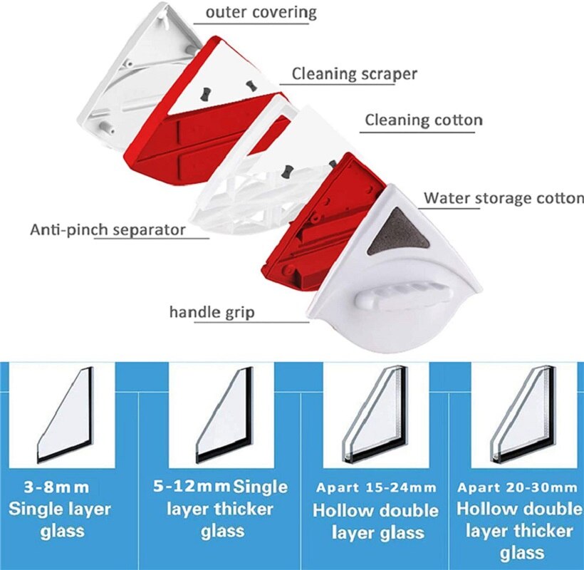 Magnetische Window Cleaner Borstel Dubbelzijdig Glas Cleaner Magneet Ruitenwisser Met 2.5M Anti-Vallen Touw Venster Wassen Huishouden tool