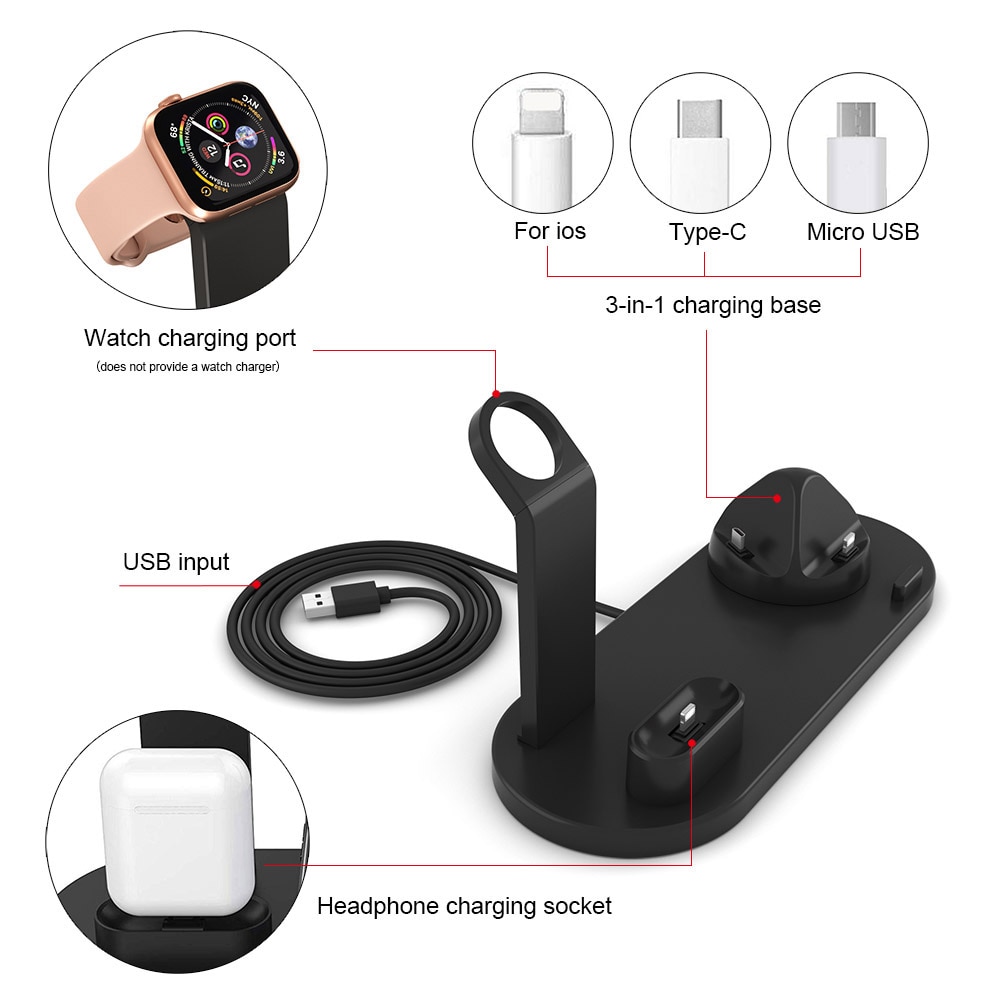 Soporte de carga FDGAO 3 en 1 para Apple Watch Series, AirPods iPhone 11, Xiaomi, Samsung, Estación Base de carga Universal