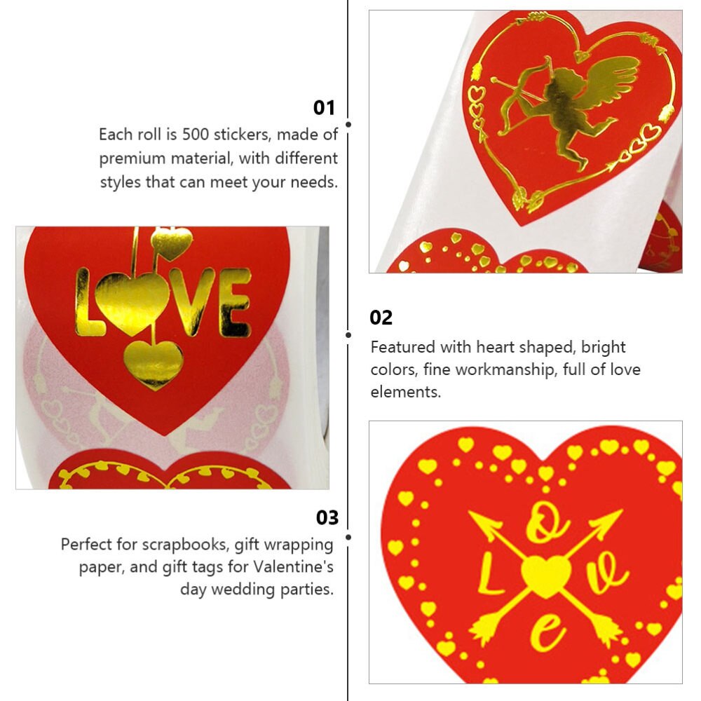 1 Roll Heart Shaped Self-adhesive Label Stickers Valentine's Day Stickers