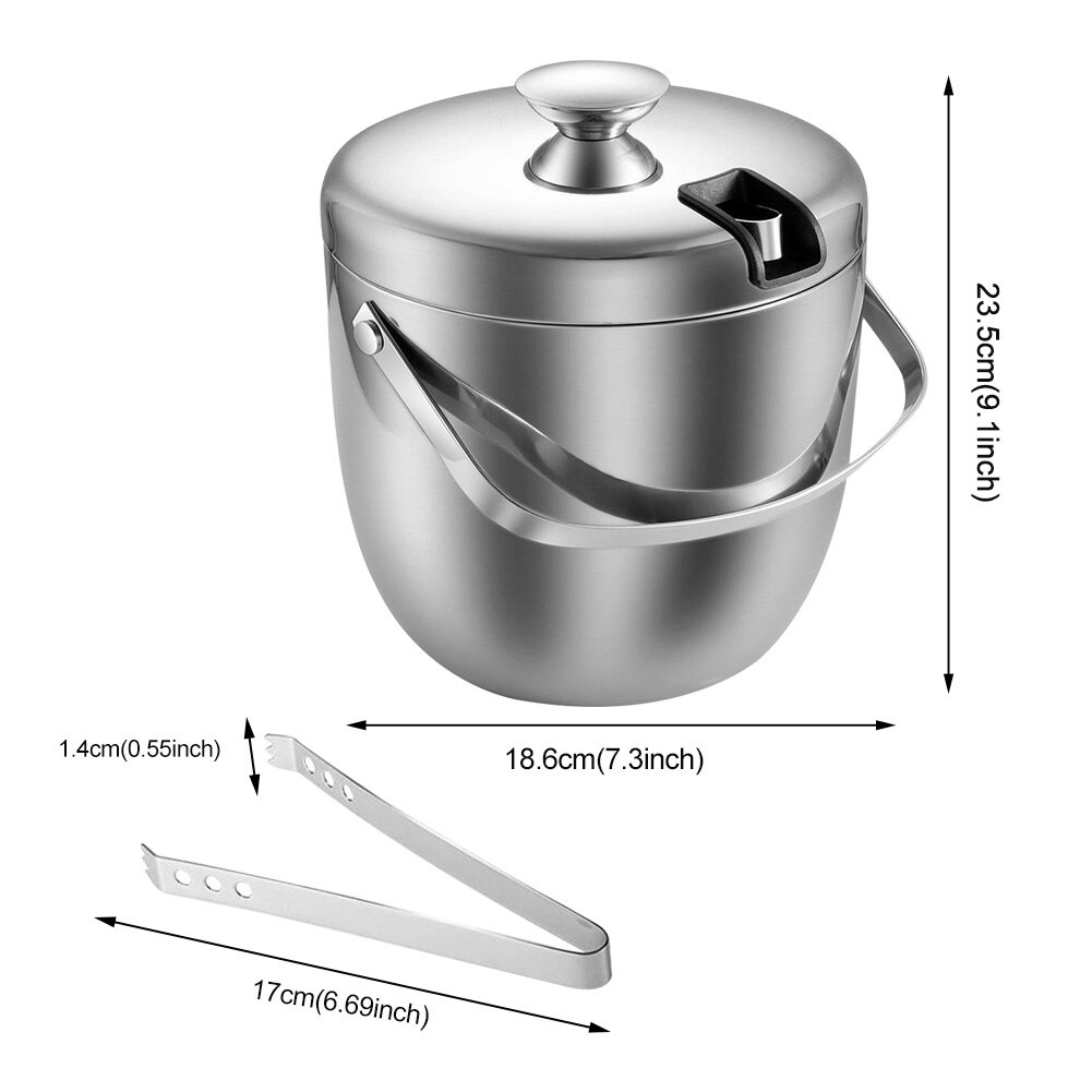 Stainless Steel Thickened Dishwasher Safe Lid With Tongs Bar Container Double Wall Wine Insulated Ice Bucket Champagne Party