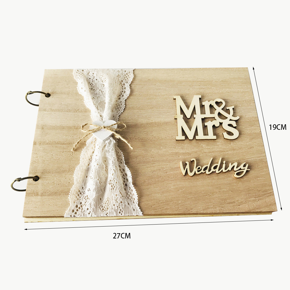 Rustic Wedding Guest Book DIY Engraved Mr Mrs Sign Guestbook Rustic Wedding Birthday Festive Party Supplies Check-In Case: 10 Pages