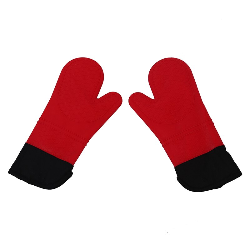 Manique de gant de mitaine de four de cuisine de Silicone rouge de 2 pièces avec la couture Extra longue de douille de toile pour griller et BBQ/barbecue Hea