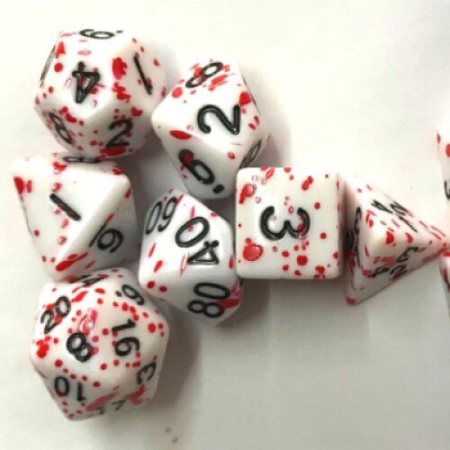 7pcs polyhedron dice set white + spray red paint game dice bar party game prop dice