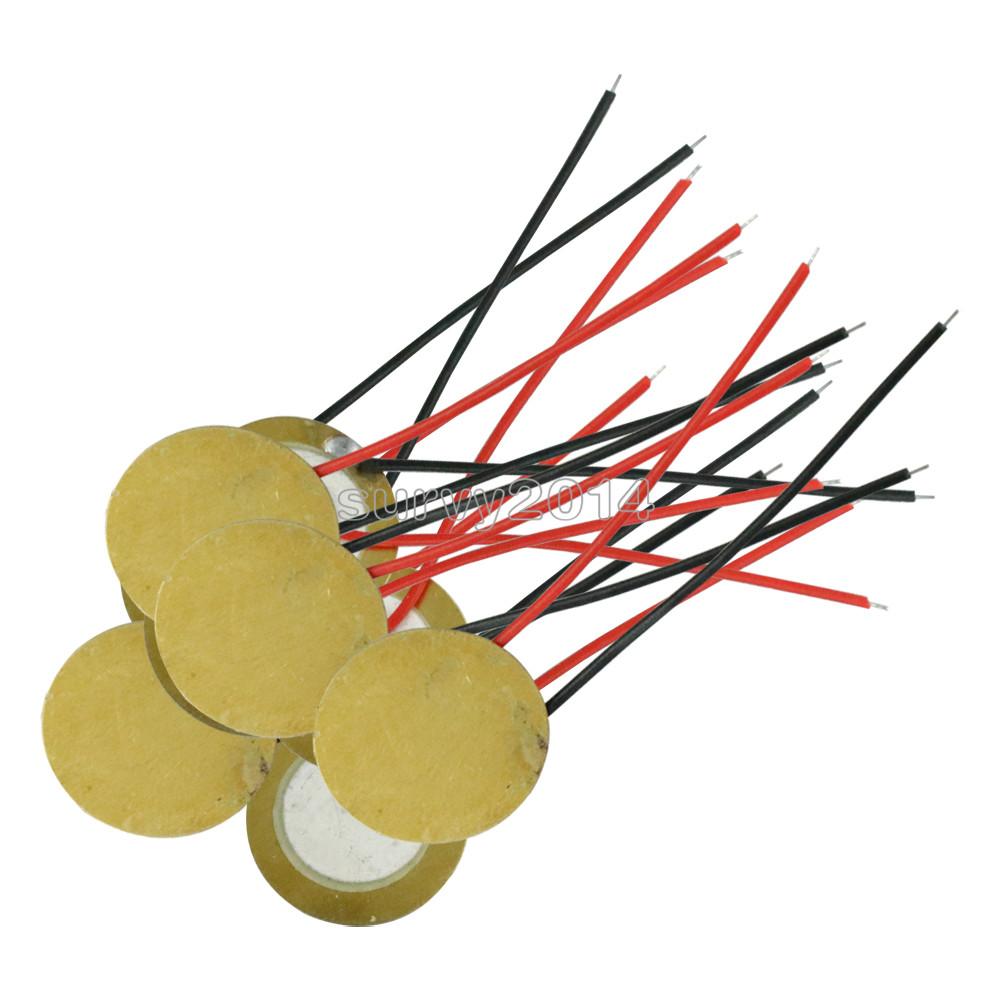 10pcs/lot 15mm Piezo Elements buzzer Sounder Sensor Trigger Drum Disc With Wire Copper Piezo buzzers For Arduino Loudspeaker