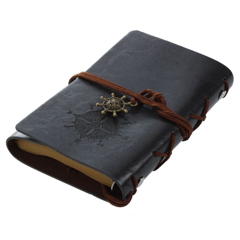 Retro Vintage Leather Bound Blanco Pagina 'S Dagboek Dagboek Notepad Notebook (Zwart) S