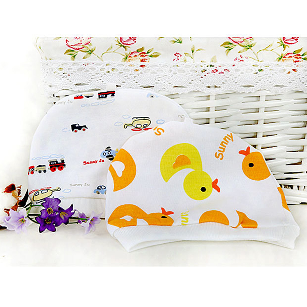 Soft Comfortable Cotton Baby Hats Random Cartoon Pattern Double Layer Cotton Baby Caps Sleep Caps for Baby Girls Boys