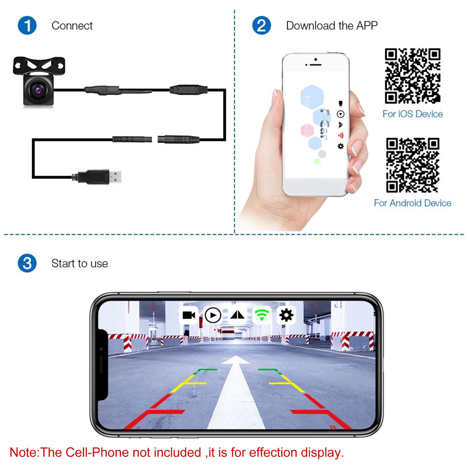 Trådløst backup kamera usb kabel hd wifi bakkamera til bil, køretøjer, wifi backup kamera lcd trådløs reverseringsmonitor