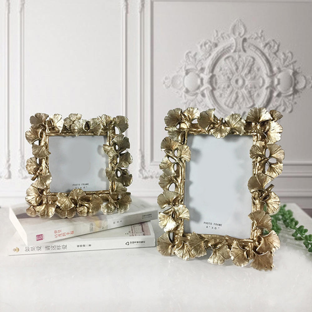 4/6 Inch Resin Golden Ginkgo Leaf Frame Vintage Photo Frame Retro Resin Photo Frame Wedding Home Decor