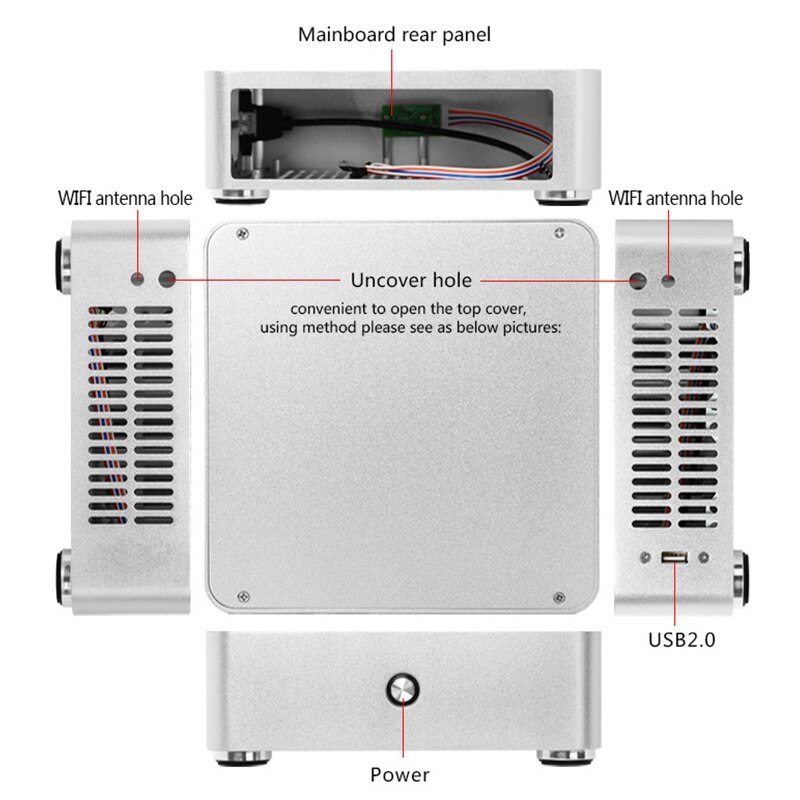 H60 HTPC Chassis Computer Case Mini ITx o Horizontal Aluminum Alloy Practical Slim Computer Case Without Power