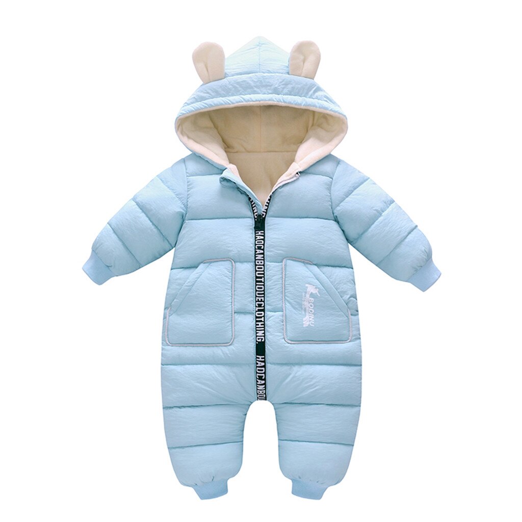 Baby Baby Cartoon Hooded Jas Jongens Meisjes Lange Mouw Romper Jumpsuit Winter Warm Comfortabele Baby Kleding Uitloper: Sky Blue / 24M