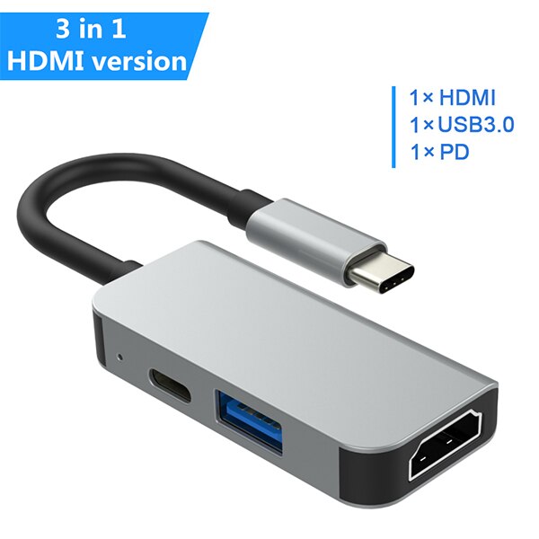 Usb hub typ c till hdmi 4k usb 3.0 thunderbolt 3 dockningsadapter pd laddningskort 8 in 1 hub för macbook pro splitter port typ c hub: 3 in 1