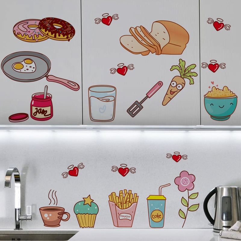 Creatieve Voedsel Patroon Zelfklevende Vinyl Verwijderbare Sticker Voor Keukenkast Decor Home Decoratie Pvc Muurstickers Muurschildering