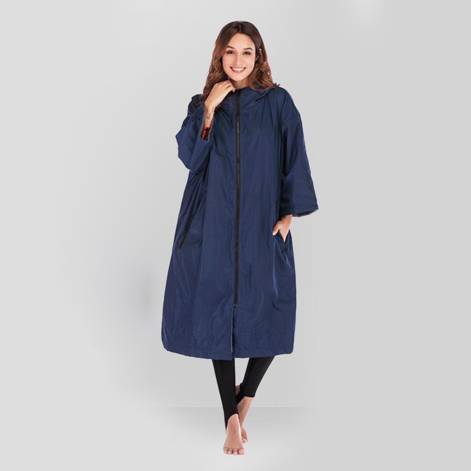 Vip-Adult Waterproof Changing Robe 3/4 Sleeve Beach Changing Robe Jacket Outdoor Windbreaker Cloak Fleece Lining Coat Poncho: Blue