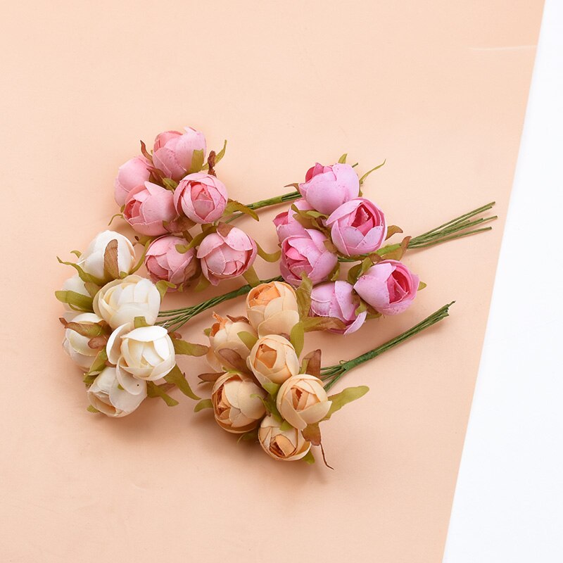 6 piezas ramo multicolor rosas de seda jarrones para decoración del hogar boda flores decorativas al por mayor guirnalda de Navidad álbum de recortes