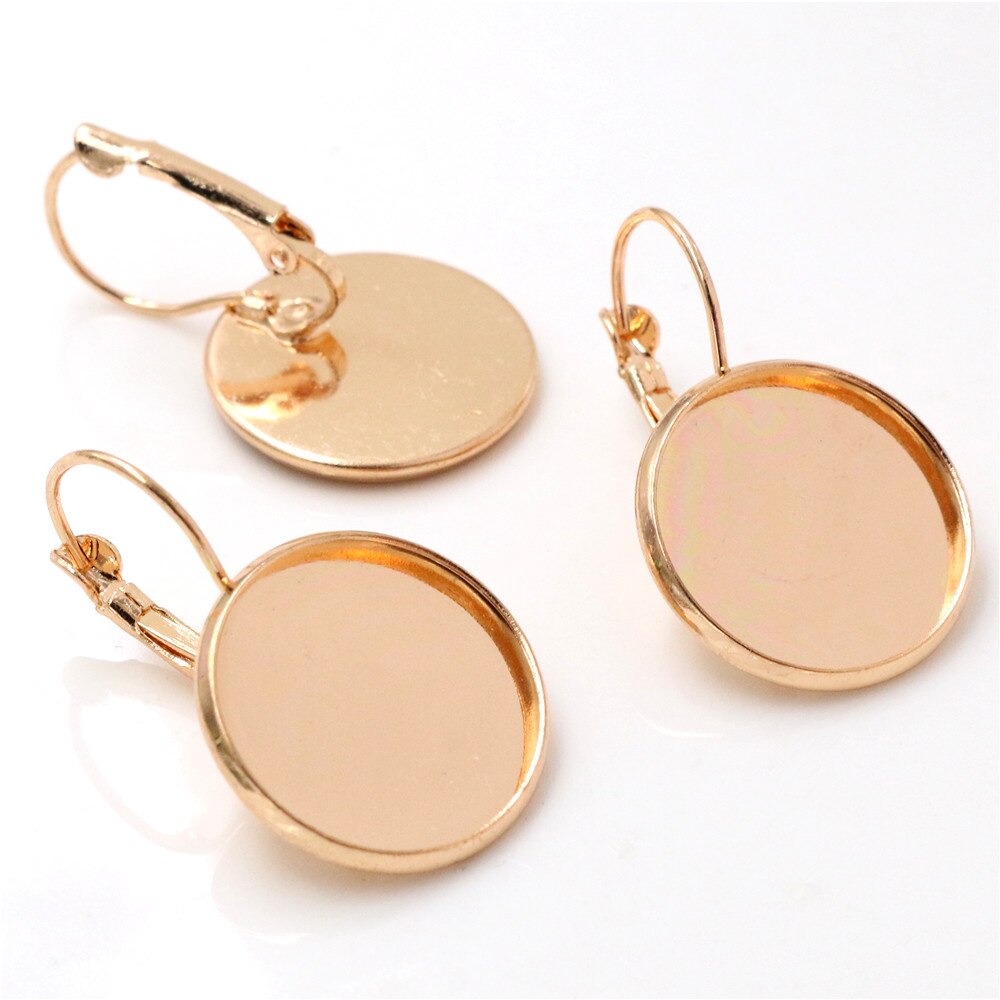 18mm 10 st 9 färger pläterade franska örhängen baksida blank/bas, passar 18mm glas cabochons, knappar; örhängen ramar: Kc guld
