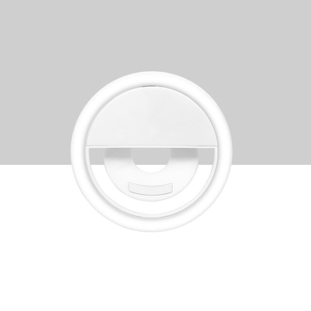 Handy led three gear ring fill light selfie live usb rechargeable mobile phone camera clip-on selfie ring beauty light lamp: White