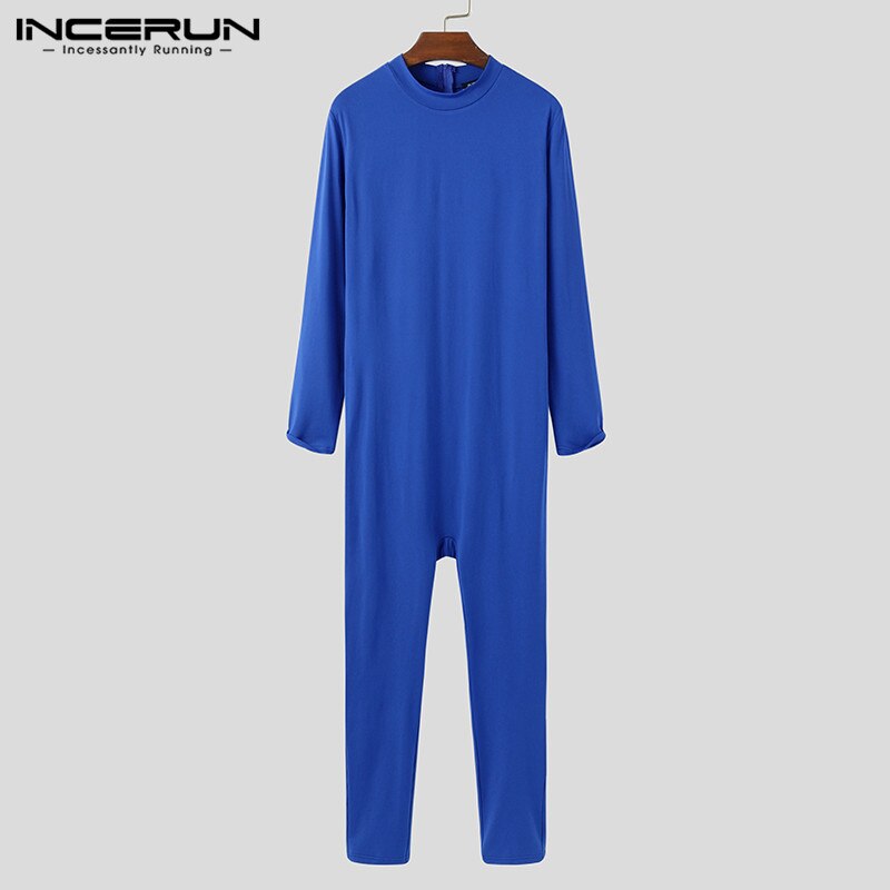Hommes combinaison pyjamas à manches longues couleur unie O cou Homewear loisirs vêtements de nuit doux Fitness hommes barboteuses vêtements de nuit S-5XL INCERUN