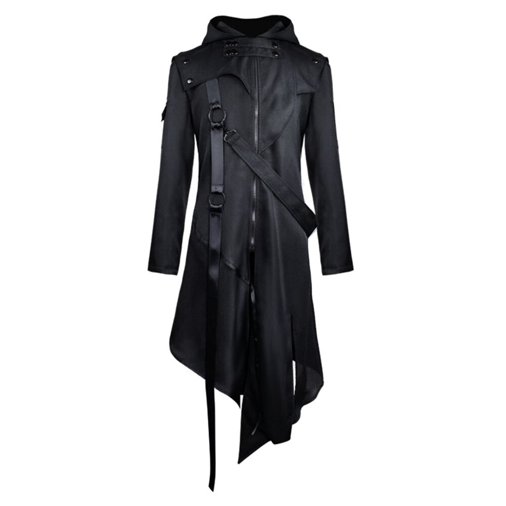 Mannen Halloween Gothic Lange Mouw Capuchon Pure Kleur Halloween Cosplay Vintage Kostuum Мужская Куртка