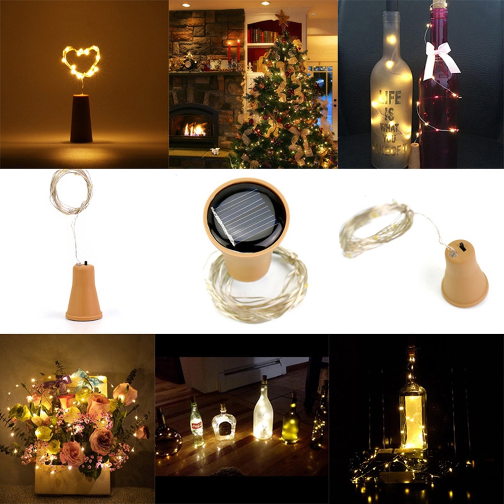 2M 20LED Solar Cork Wine Bottle Stopper Copper Wire String Lights Fairy Lamps Wedding Party DIY Decoration Light String