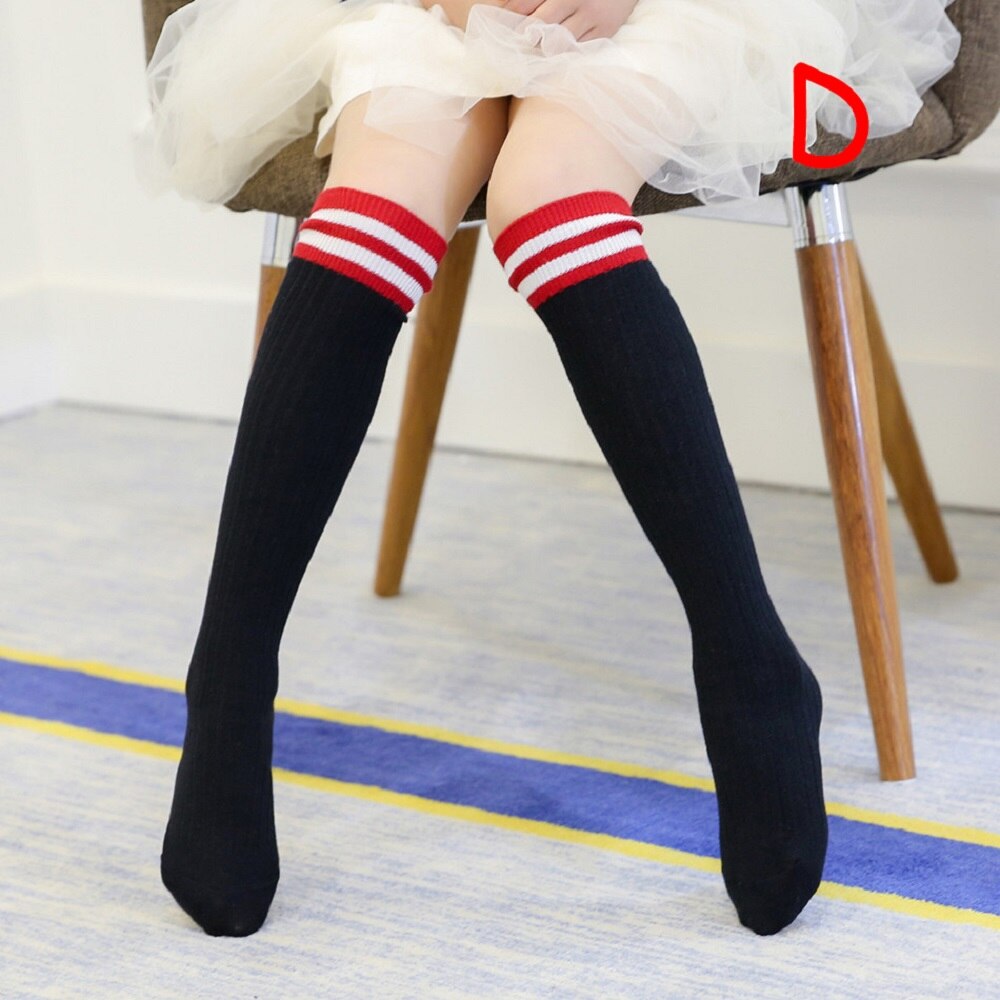 Girls Knee High Socks Kids Rainbow Stripes Printed Cotton Sports School Skate Children Baby Sweet Cute Plus Size Long Socks: D