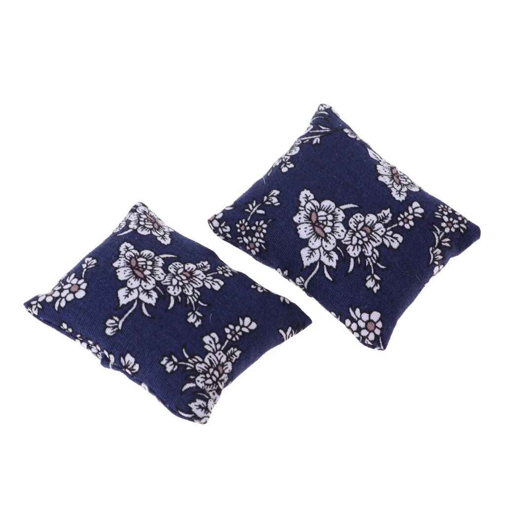 1/12 puppenhaus Miniatur Blumen- Kissen Kissen Sofa Schlafzimmer Zubehör Blau 2 Stück Blumen- Kissen Sofa/Bett Zubehör