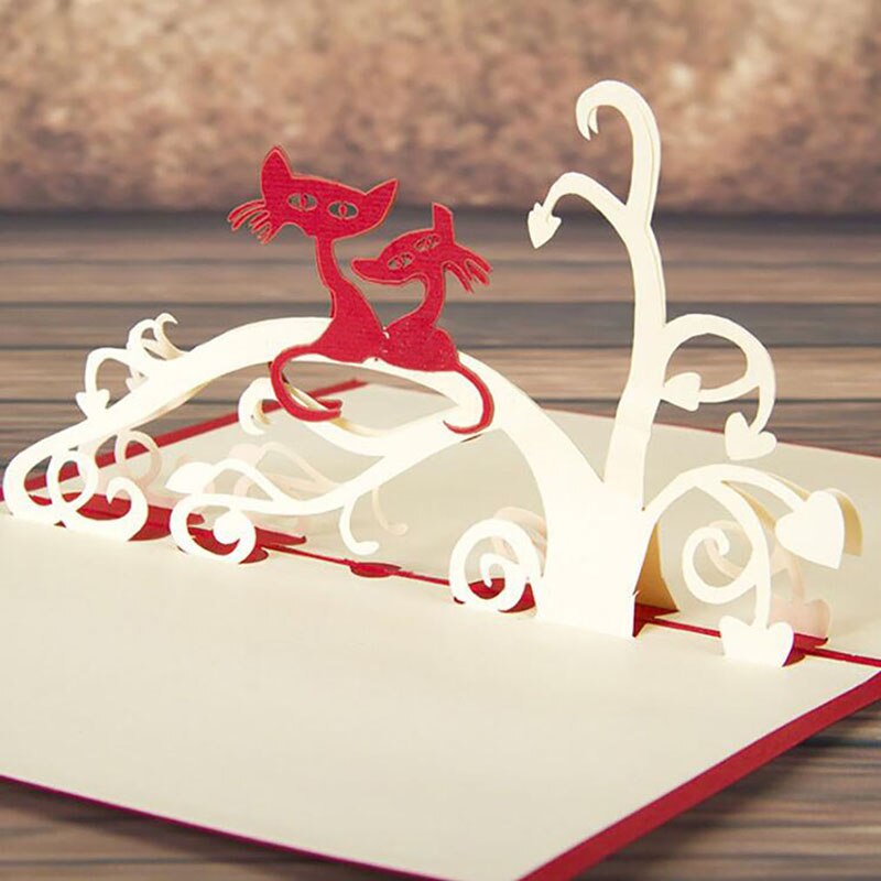 Nieuw Red Cover 3D Wenskaart Postkaart Papier Gesneden Katten Opvouwbare Wenskaart Wenskaart