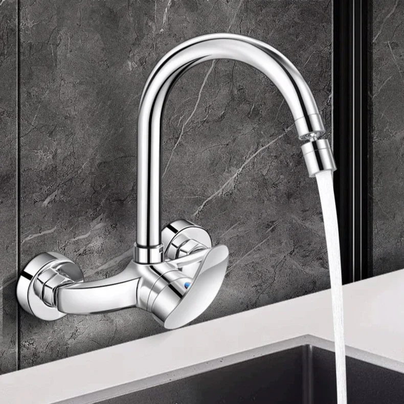 Keukenkraan In De Muur Warm en Koud Wastafel Gootsteen Wastafel Balkon Wastafel Alle Koperen Gemengde Waterklep Kraan