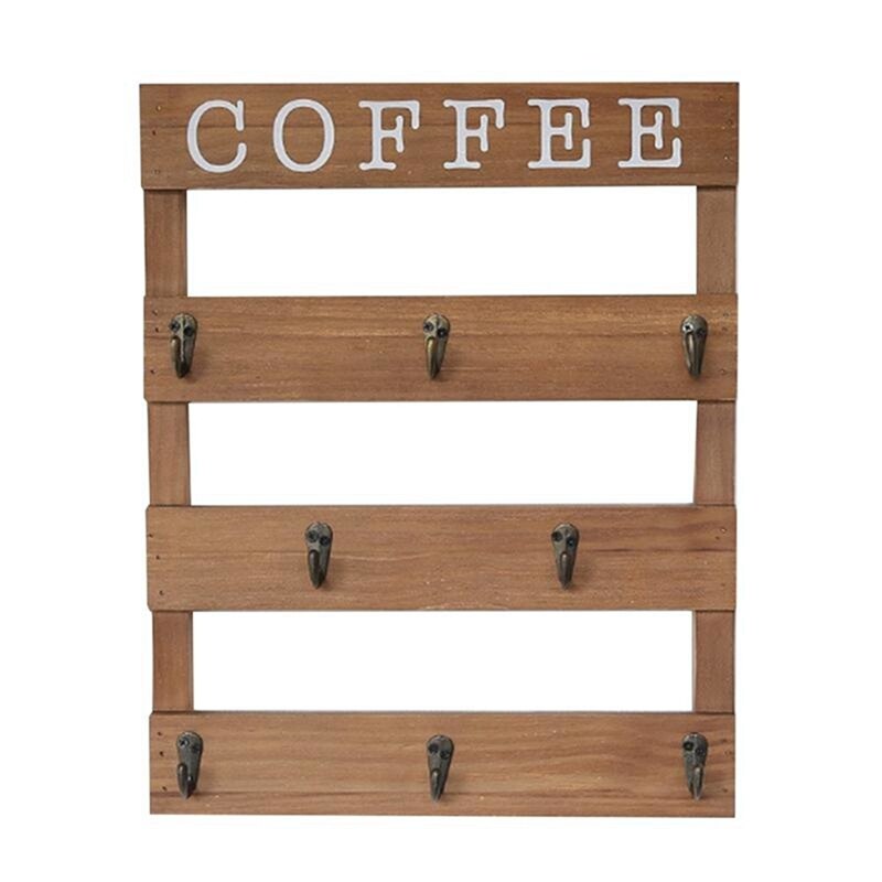 Support mural en bois pour tasses à café, thé et eau, à suspendre, présentoir pour tasses: Default Title