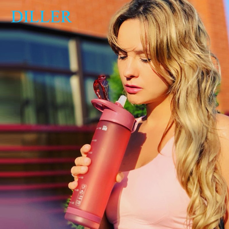 Diller Water sport fles met Stro voor Gym Fles BPA Gratis tritan plastic Sport Shaker water + flessen 750ml voor Kid/Vrouwen