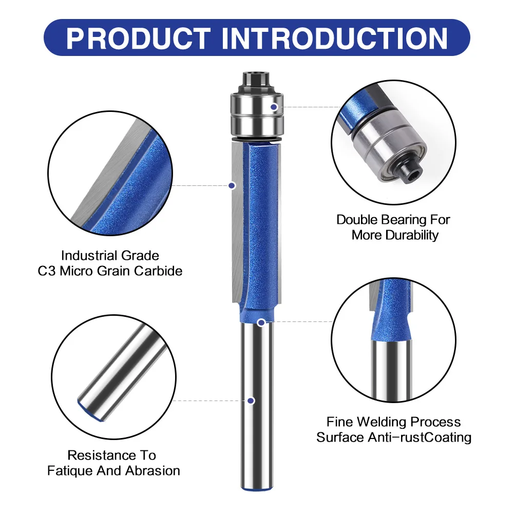6mm Biaxiale Trimmen Tool Dubbele Lager Carbide Flush Trim Router Bit voor houtsnijwerk Cutter Frees Houtbewerking gereedschap