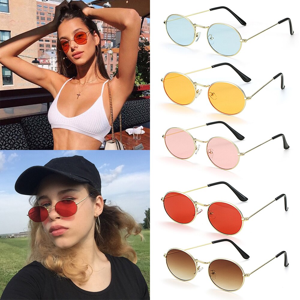 Vintage Small Metal Frame Oval Sunglasses Women Men's UV400 Shades Retro Sun Glasses Summer Beach Outdoor Hiking Eyewear