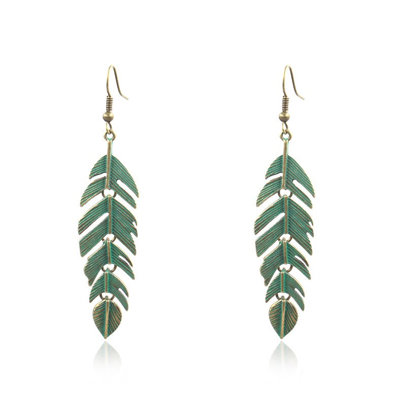 popular earrings bohemian leaves earrings: vintage green