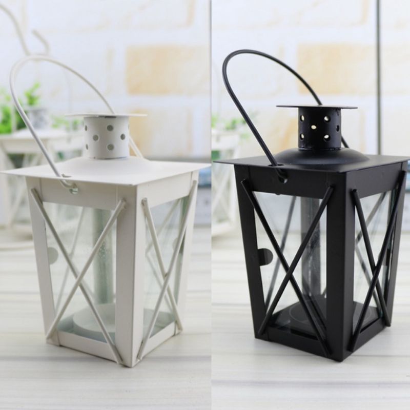 Marokkansk stil sort/hvid romantisk romantisk lysestage retro hængende lanterne lampe indretning til middag boligindretning