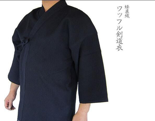 Zomer Dunne Blauw/Wit Puur Katoen Japanse Kendo Honingraat Uniformen Hakama Iaido Tops Aikido Vechtsporten Pak: XXS / dark blue