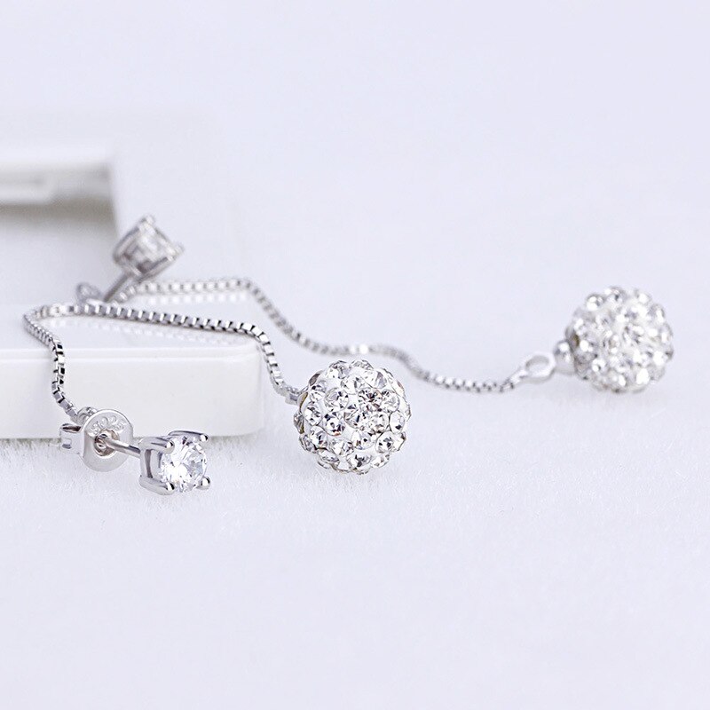 925 Sterling silber glänzend kristall Shambhala Ball damen quasten Zucht ohrringe schmuck weibliche Anti allergie