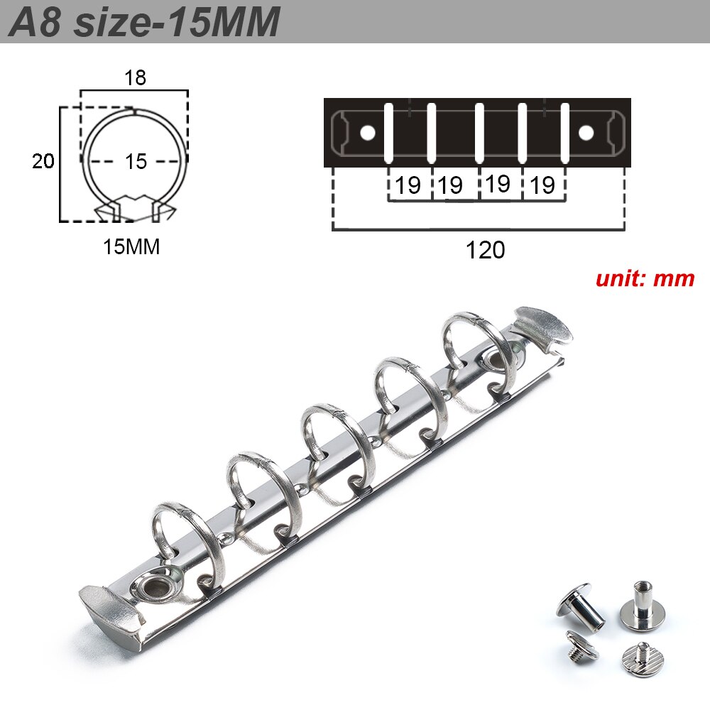 Moterm  a8 størrelse metal spiralringe binder clips 5 huller med 2 par skruer til dagbog notesbog planner binder clip filmappe: Default Title