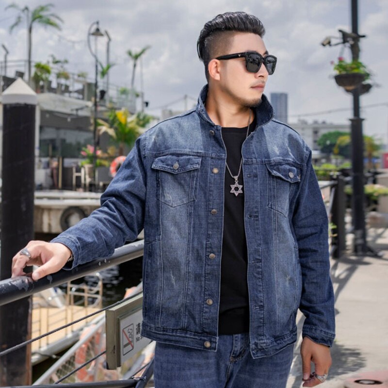Chaqueta vaquera japonesa de talla grande para hombre, Vestido vaquero informal ajustado coreano, a la , 10xl, 9XL, 8XL, 7XL