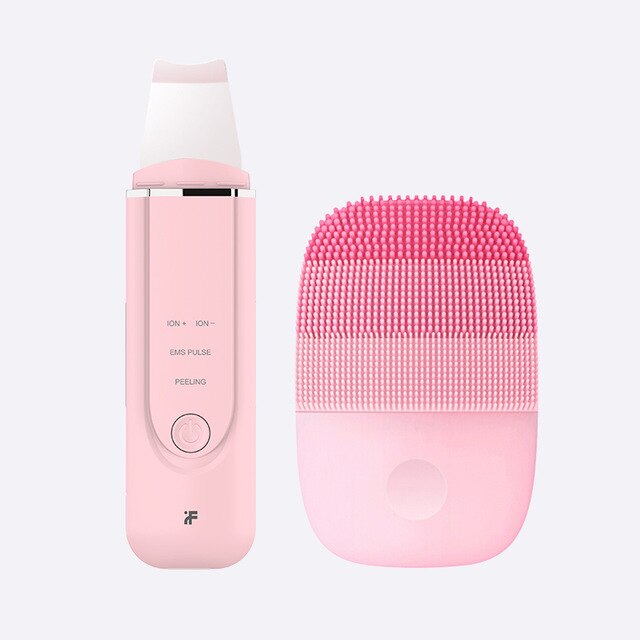 Xiaomi Inface Facial Cleansing Brush Vacuum Blackhead Remover Ultrasonic Ion Cleansing Skin Scrubber: Pink add Pink
