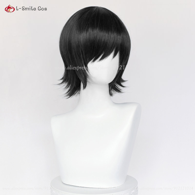Peluca de Cosplay Himeno de , peluca corta negra de Anime COS Himeno y máscara para ojos, pelucas de de pelo resistentes al calor + gorro de peluca