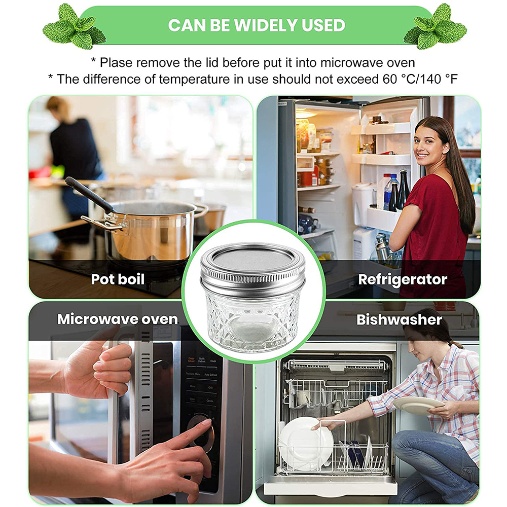 Small Mason Jars with Lids and Bands, 100ml Mini Canning Jars with Crystal Glass for Food Storage like Jelly, Spice, Yogurt, Jam