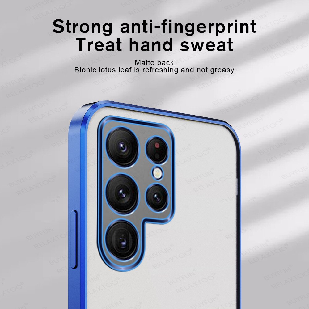 Luxury Plating Phone Case For Samsung Galaxy S22 Ultra 5G S 22 Plus 5G 2022 Camera Protect Matte Transparent Electroplated Cover