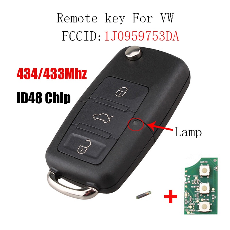 3Button Remote Key for VW SKODA Seat 1J0959753DA Roomster Fabia Superb Car Keys Remote Control 434MHz 48Chip 1J0 959 753 DA