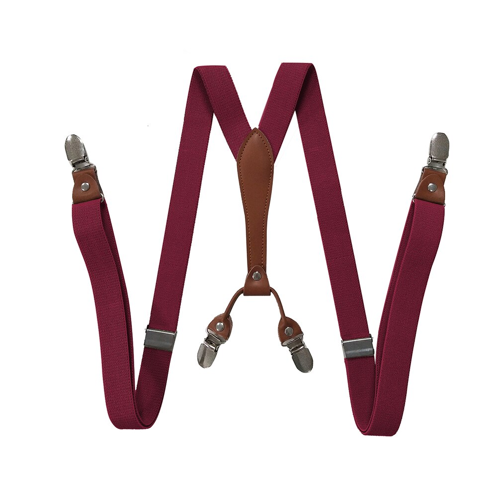 Vrouwen Bretels 4 Clips Y Terug 2.5Cm Breed Verstelbare Elastische Jean Broek Brace Strap Dames Bretels Voor Bruiloft party Event: Bourgondië